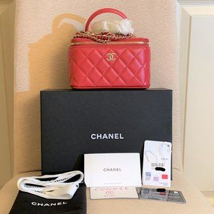 ''SOLD'' NIB Chanel 22P Red Small Vanity bag with Chain & Top Handle Light Gold